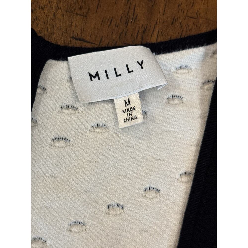 Milly Pointelle Knit Sweater Dress M Black White Fit & Flare Scoop Neck $395 - Picture 6 of 14